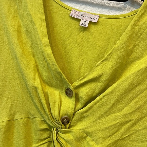 Timing Green Crop Tie Front Blouse - Picture 3 of 4